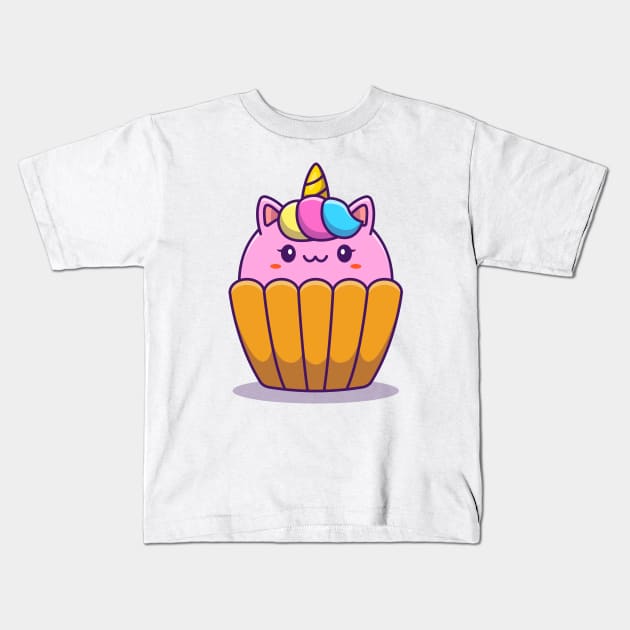 Cute Unicorn Cup Cake Kids T-Shirt by Catalyst Labs